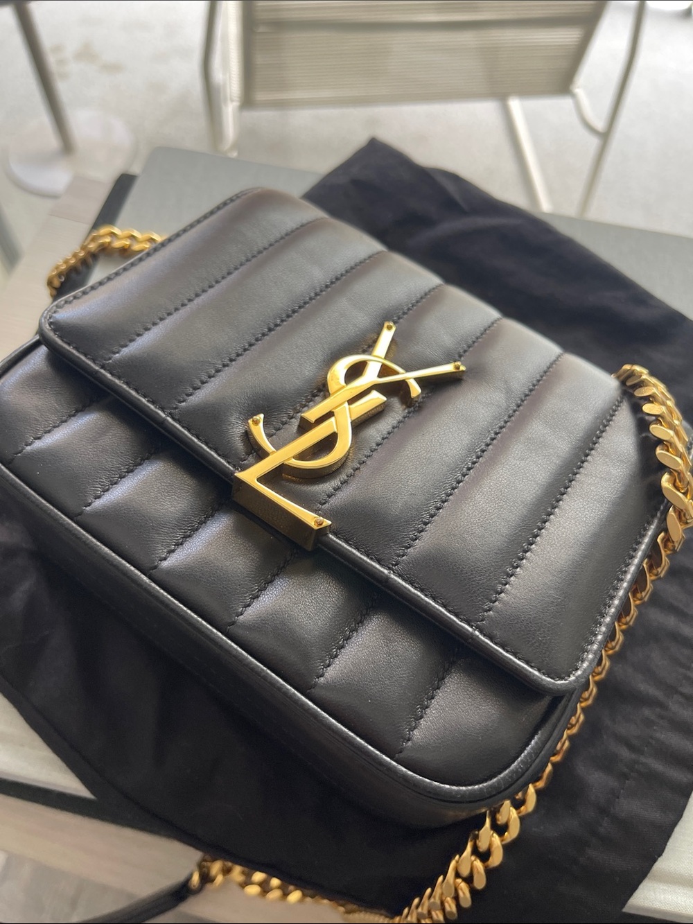 Saint Laurent Black Quilted Leather Crossbody with Gold YSL Hardware